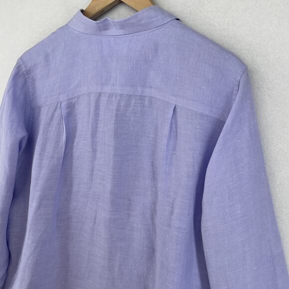UNIQLO Top Womens XL 100% Linen Long Sleeve Button Front Shirt Blouse Purple - Picture 7 of 15